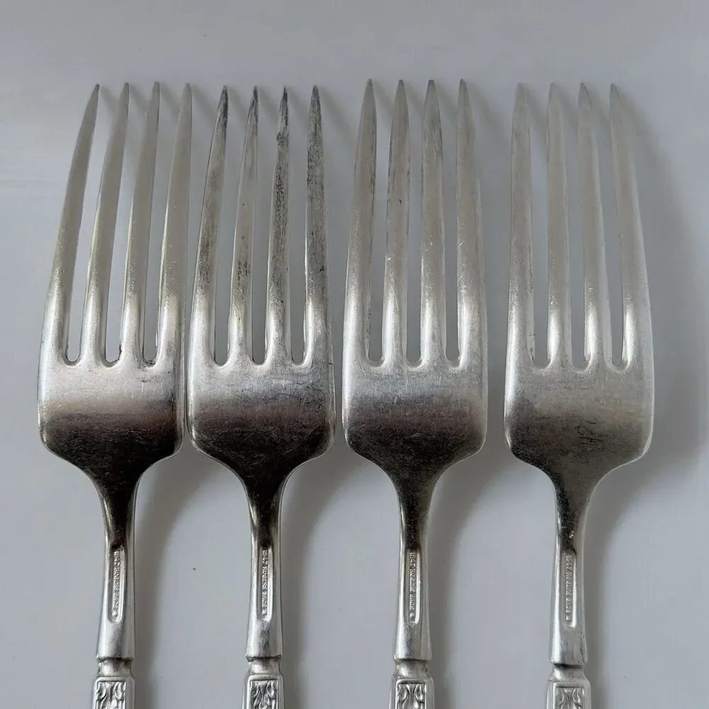 4pc 1847 Rogers Bros Ambassador Silverplate 1919 Dinner Forks 7 3/4” Solid Handl